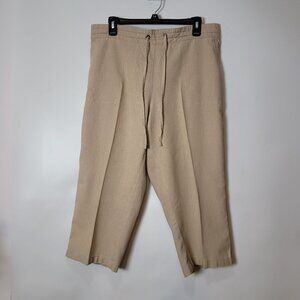 Per Se Beige Linen Blend Cropped Pants With Drawstring Waist Lg